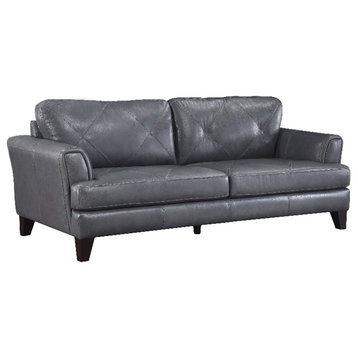 Lexicon Thierry 19" Modern Plywood and Leather Sofa in Gray Finish