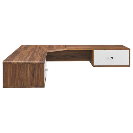 Transmit 55" Wall Mount Corner Wood Office Desk, Walnut White