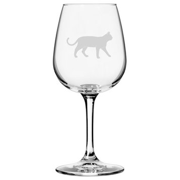 Bombay, Side View Cat Themed Etched All Purpose 12.75oz. Libbey Wine Glass