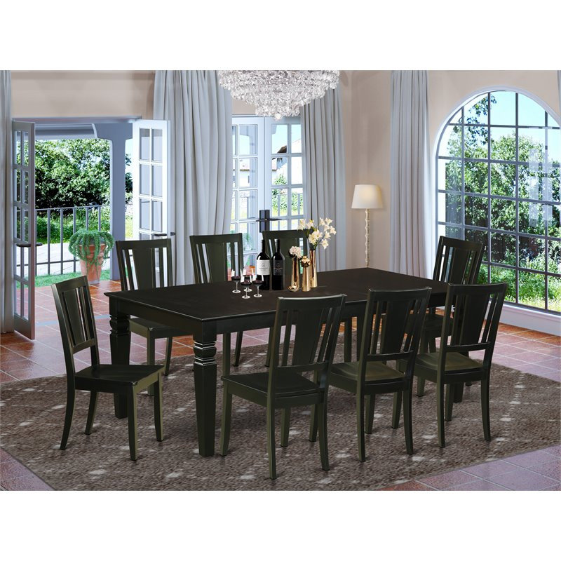 East West Furniture Logan 9-piece Wood Dining Room Table Set in Black ...
