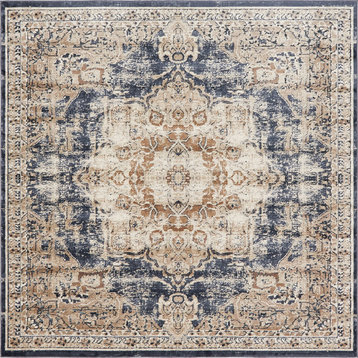 Unique Loom Dark Blue Chateau Roosevelt 7' 0 x 7' 0 Square Rug