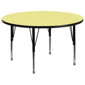 60'' Round Yellow Thermal Laminate Activity Table - Height Adjustable Short Legs