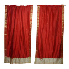 Mogul Interior - 2 Red Sari Panel Rod Pocket Curtain Drape Decor 84x44 - Curtains