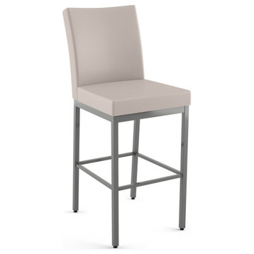 Amisco Perry Counter and Bar Stool, Cream Faux Leather / Metallic Grey Metal, Counter Height