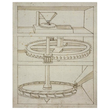 "Folio 39: mill with horizontal water wheel" Paper Art, 30"x37"
