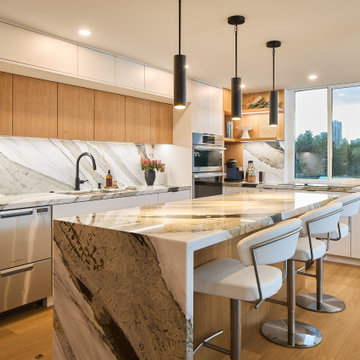 Contemporary Millwork | Warm Wood Veneer & Modern White Millwork | Vancouver, BC