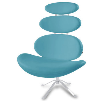 Modern Pebble Accent Chair Teal Leatherette Polished Chrome Base