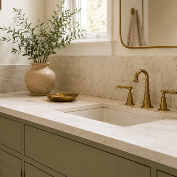 Olive Vanity & Brass Fixtures | Bay Area Bathroom