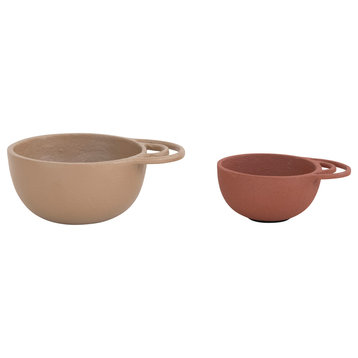 Decorative Textured Metal Bowls With Handles, 2-Piece Set