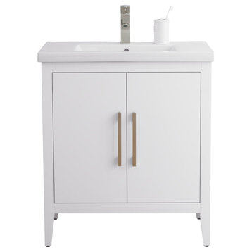 Vanity Art Vanity Cabinet With Sink and Top, White, 30", Brushed Nickel