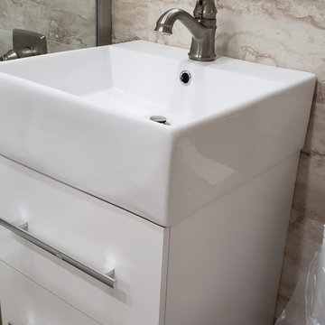 Bathroom reno as a part of the entire apartment renovation.Before/after picture