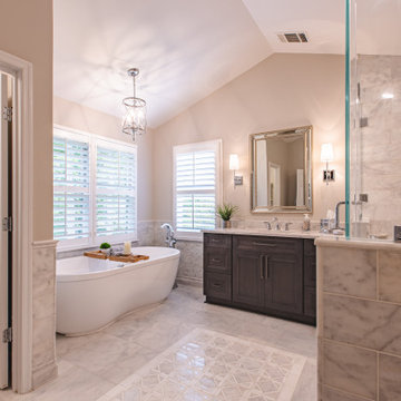 Modern White and Gray Marble Master Bathroom in Fairfax Station, VA