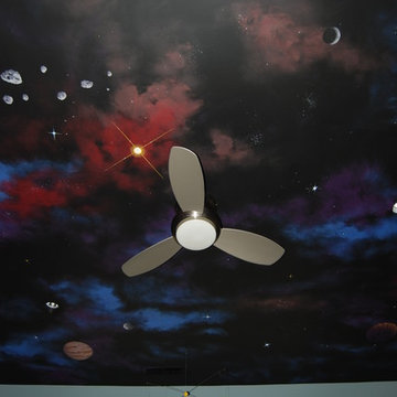 Space Night Sky Ceiling Mural in a kids bedroom by Tom Taylor of MuralArt.com