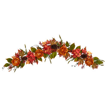 6' Fall Ranunculus, Hydrangea and Berries Autumn Artificial Garland