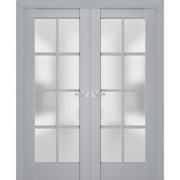 Interior French Double Doors 84 x 84, Veregio 7412 Grey & Frosted Glass