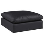 Meridian Furniture - Comfy Beige Linen Textured Fabric Modular Chair, Black, Vegan Leather, Ottoman - Give your space a whole new look with this black Comfy vegan leather ottoman. This handsome ottoman fits nicely with other items in the Comfy collection and is a versatile seating option designed for adaptability, comfort and style. Wrapped in rich black durable vegan leathered upholstery, this ottoman offers a plush embrace of overstuffed down feather cushions, carefully crafted to deliver the highest level of comfort. The perfect seat for creating an oasis for relaxation, this ottoman has thick foam surrounding its frame for added support and coziness.
