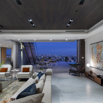 Los Tilos Hollywood Hills luxury home modern indoor outdoor living room with sli