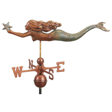 Mermaid With Starfish Weathervane-Pure Copper Hand Finished Multi-Color Patina