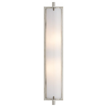 Calliope Bathroom Wall Sconce, 2-Light, Polished Nickel, White Glass, 20.5"H