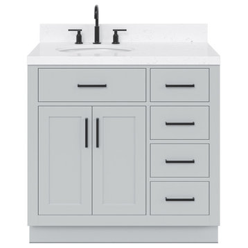 Ariel Hepburn 36"  Single Oval Sink Vanity, Carrara Quartz, Gray