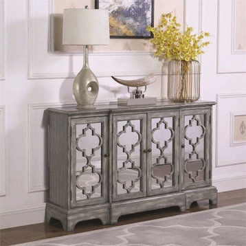 Coaster Traditional Wood 4-Door Mirrored Accent Cabinet in Gray