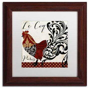 Color Bakery 'Roosters of Paris I' Art, Wood Frame, White Matte, 11"x11"