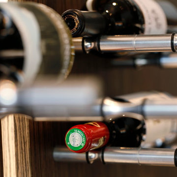 Glass Wall Wine Cellar with Metal Racking