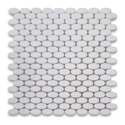 Stone Center Corp - Thassos White Marble 1-1/4x5/8 Ellipse Oval Mosaic Tile Honed, 1 sheet - Wall And Floor Tile