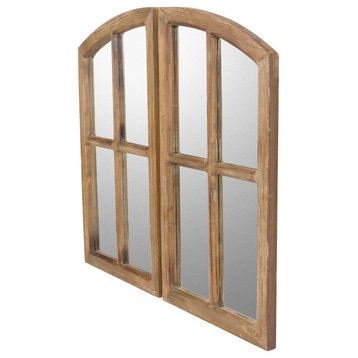 Jolene Arch Window Pane Mirrors (Set of 2) - Walnut 33"H