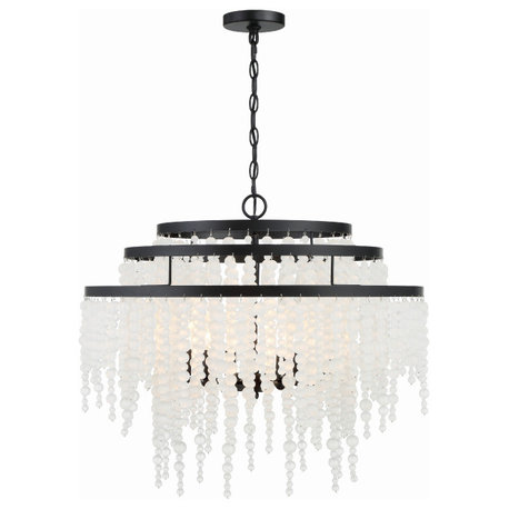 Poppy 6-Light Matte Black Chandelier, Frosted Glass Beads