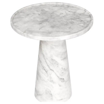 Natural Stone Mushroom Design Carrara White Side/End Table (H)21" (D)15"