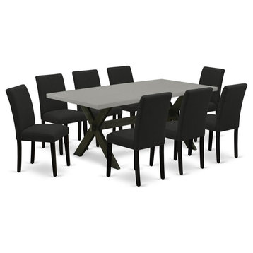 East West Furniture X-Style 9-piece Wood Dining Room Set in Black Finish
