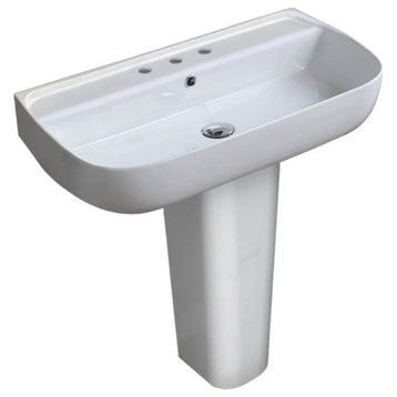 Rectangular White Ceramic Pedestal Sink, Three Hole