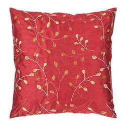 Leaf-Patterned Red and Gold Throw Pillow - Decorative Pillows