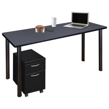 Regency Kee 48 x 24 in. Mobile Desk with Storage- Grey Top, Black Legs