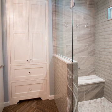 Modern Artisan Glass Bathroom Remodel w/ Cambria Oakmore Countertops