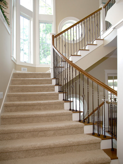 Craftsman Curved Staircase Design Ideas Remodels Photos