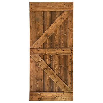 Stained Solid Pine Wood Sliding Barn Door, Walunt, 36"x84", K Series