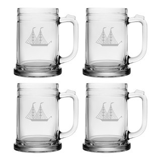 Clipper Ship - Hand Cut - Tankard Beer Mug - Set of 4