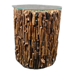 BHome - Mangrove Side Table With Glass Top - Side Tables And End Tables