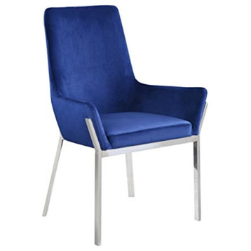 Dn00222 - Side Chair, Set-2, Blue Velvet and Mirrored Silver Finish - Cambrie