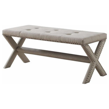 Best Master Fabric Upholstered Rectangular Accent Bench in Natural/Nail Heads