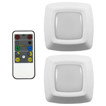 LED Pucks With RF Remote Control Lights, 2-Pack