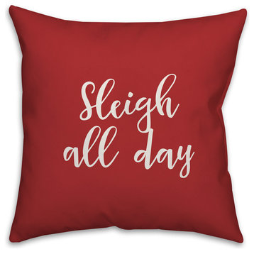 Sleigh My Name, Red 18x18 Throw Pillow Cover