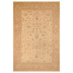 Bareens Designer Rugs - Classic Ziegler Kendra Tan Brown Hand-Knotted Wool Rug - 9'11'' x 13'8'' - Enhance the ambiance of your home with this magnificent Persian-influenced Turkish hand-knotted rug made by skilled artisans capable of creating the most exceptional vegetable dyes and hand-spun wool. This exquisite handmade rug is a one-of-a-kind Peshawar Kafkaz, otherwise identified as Chobi, Chobi Peshawar, Oushak, or Ziegler rug. These handmade rugs are crafted in Pakistan utilizing superior-quality wool imported from Australia, New Zealand, and Korea in two types of weaves: the Persian weave and the Mori weave. This rug is meticulously crafted by hand using the finest natural vegetable dyes extracted from local plants. The artisans use a blend of hand-spun local and fine merino wool, resulting in a rug with a compelling texture, higher lanolin content, and longer staple. The artisans occasionally incorporate natural or artificial silk into the pile to enhance specific motifs. The finished product is an awe-inspiring execution of flawless design and an understated palette that exudes elegance.