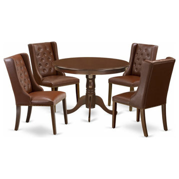 East West Furniture Hartland 5-piece Wood Dining Table and Chair Set in Mahogany
