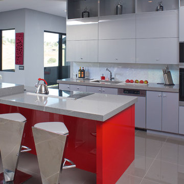 Red and Silver High-Gloss Kitchen