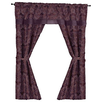 5-Piece Medallion Paisley With Attached Valance Curtain Set & Pleated Voile