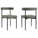 Armen Living - Shannon Matte Black Iron and Light Gray Faux Leather Dining Chair, Set of 2 - Bring effortless style and comfort to your home with our Shannon Dining Chair in Fabric and Metal - Set of 2 by Armen Living. This contemporary dining chair makes a sophisticated statement with its chic and refined style. A cylindrical cushion complements the curved backrest to offer perfect back support. The chair includes a generously padded seat, to provide a comfortable seating experience. It is covered in performance fabric to offer easy care and maintenance. Featuring a sleek and slender metallic frame, this dining chair lends effortless elegance to any corner. It can bring everyday charm to your eat-in kitchen and dining room. The Shannon chair can offer an easy-to-land spot anywhere from your living space to your home office. Its sturdy and durable construction allows years of use. Available as a perfect pair, the Shannon Dining Chair comes in brushed stainless steel with: Light Gray, Charcoal, Blue, or Taupe Fabric or matte black iron with: Thundercloud Gray fabric, Black fabric, Cream fabric, or Light Gray faux leather to effortlessly blend and complement your existing style and decor.