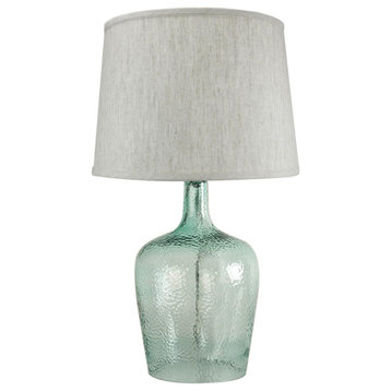 19"h Artisanal Hand-Blown Aqua Green Sea Glass Coastal Style Table Lamp with Tex